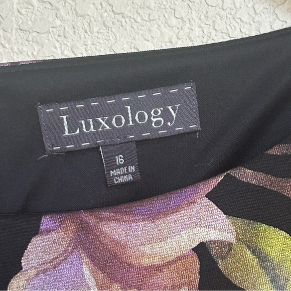 Luxology Women’s 16 Metallic Floral ALine Cocktail Party Dress Black Multicolor - Picture 4 of 6